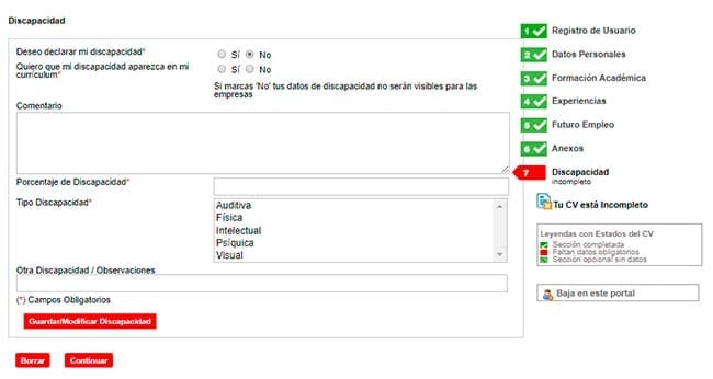 Declaración de discapacidad