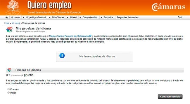pruebas de idioma quiero un trabajo