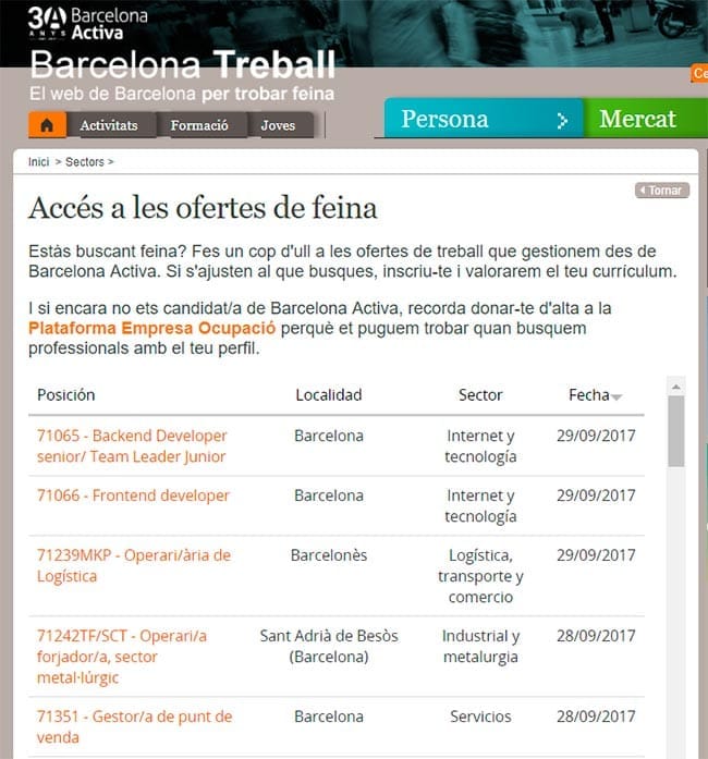 Ver ofertas de trabajo para Barcelona Activa