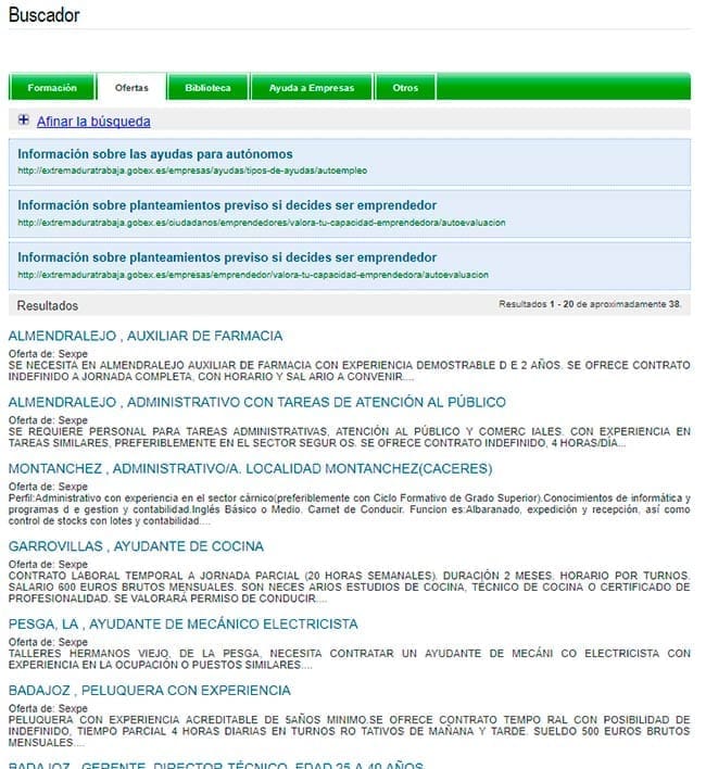 Ofertas de empleo disponibles en Extremadura Work