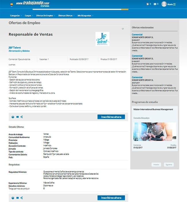 Regístrese para una oferta de trabajo en el trabajo, com