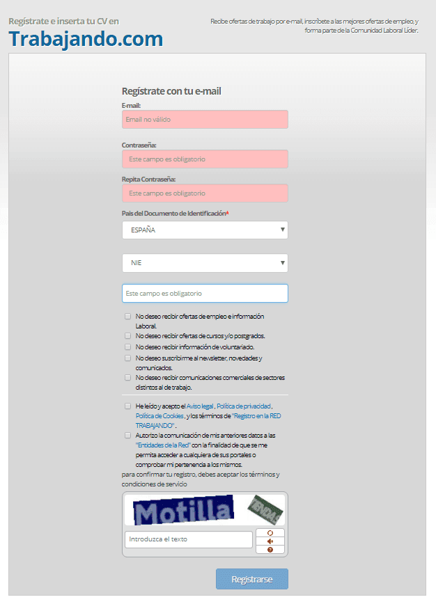 Cómo crear una cuenta en Trabajando.com