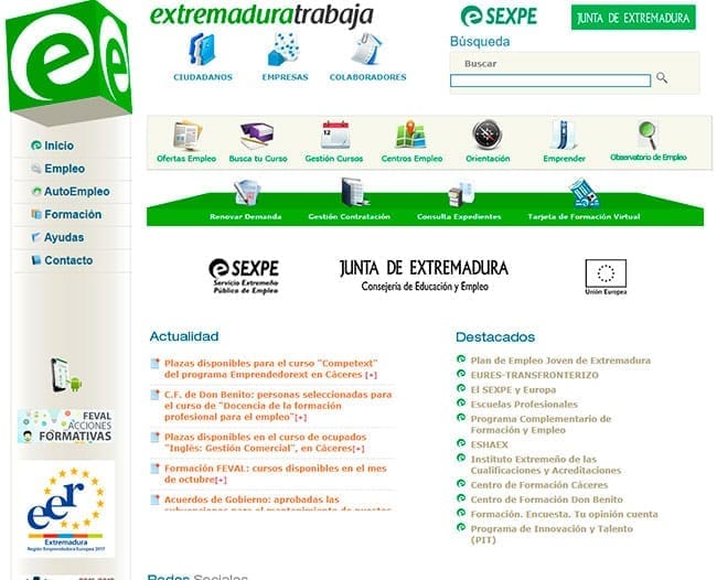 Página de inicio Extremadura